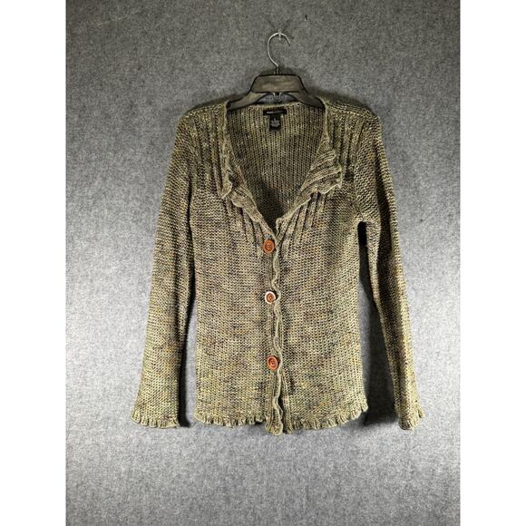 BCBG MAxazria Sweater Women L Green Knit Goblincore‎ Cottage Mystical Cardigan - Picture 1 of 6